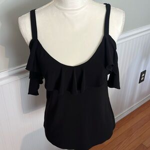 EXPRESS Black Ruffle Tank with cold shoulder ruffle sleeves Size Small